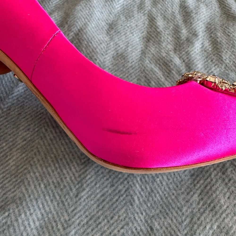 BADGLEY MISCHKA Cher Crystal Embellished Pump in Hot Pink Satin Size US 8.5 - Picture 12 of 16